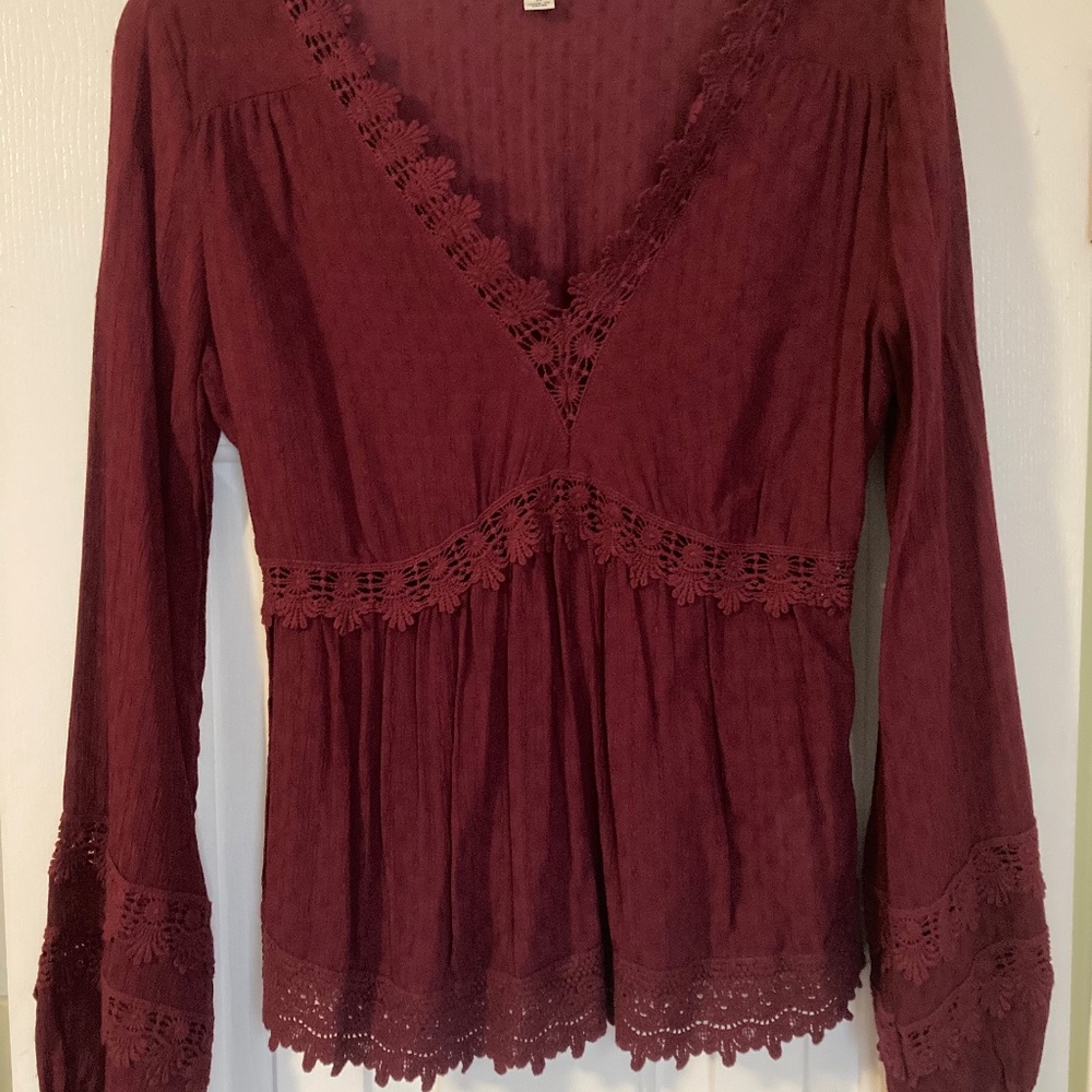 Wine red long sleeve blouse